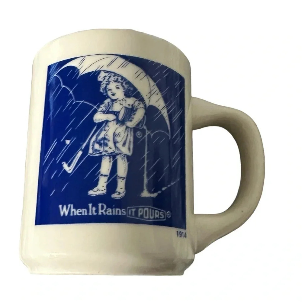 When It Rains It Pours Coffee Mug Cup Vintage Morton Salt Girl 1914 Picture